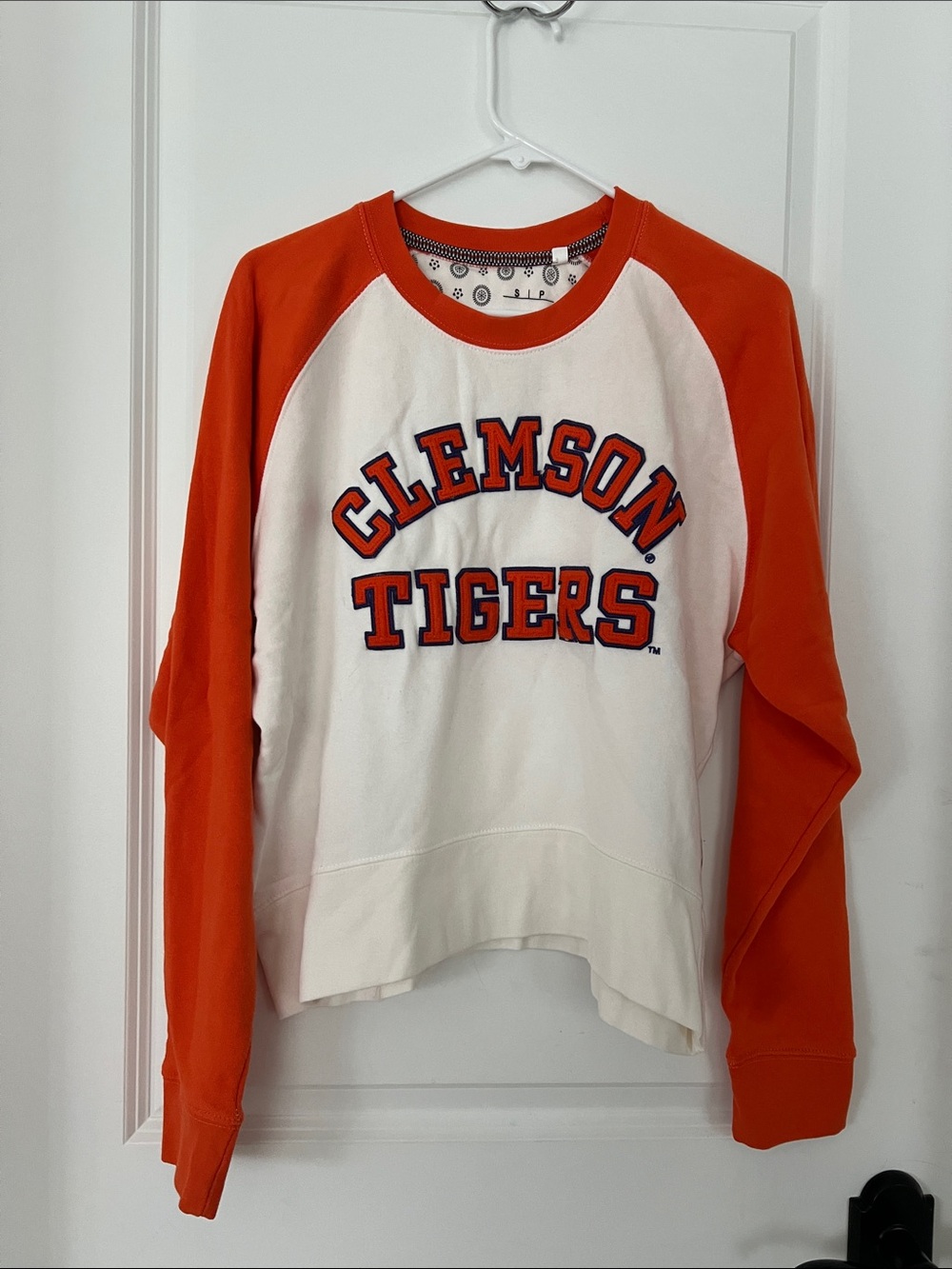 Pressbox Clemson Tigers White & Orange Crewneck Sweatshirt